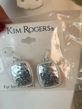 Kim Rogers Silver Floral & Bird Hammered Drop Earrings